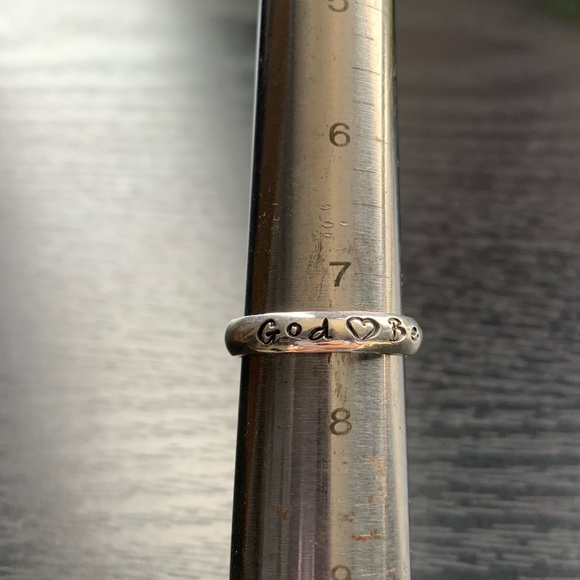 Sterling Stacking Ring Set Handstamped Hearts Topaz Amethyst Peridot Ban… - Picture 10 of 11